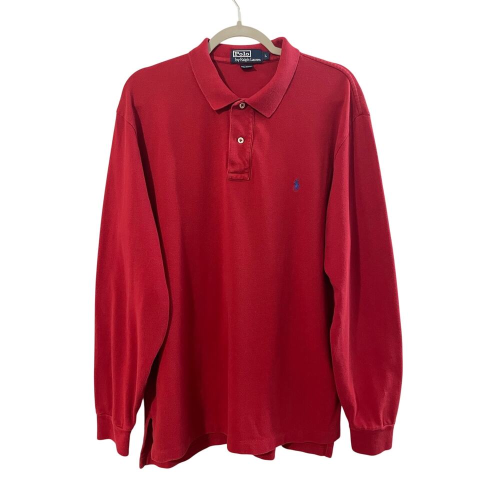 Polo Ralph Lauren Men's Long Sleeve Polo Shirt Red Blue Pony Size L